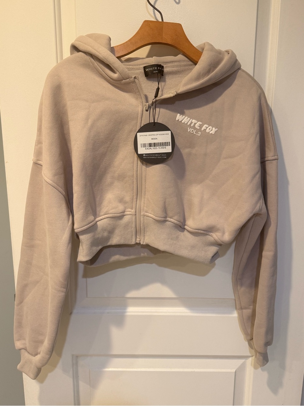 White Fox Boutique Cropped Zip Hoodie in Taupe